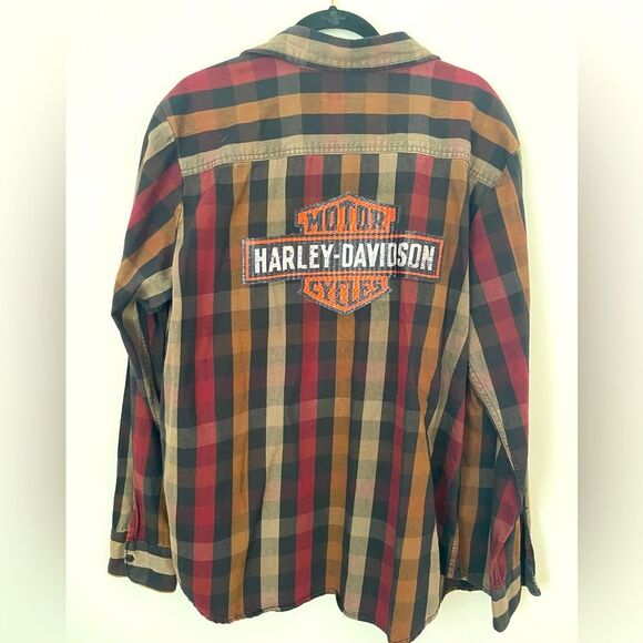 Harley Davidson Heavyweight Long Sleeve Flannel Embroidered Back Graphics Sz xL - Picture 1 of 7